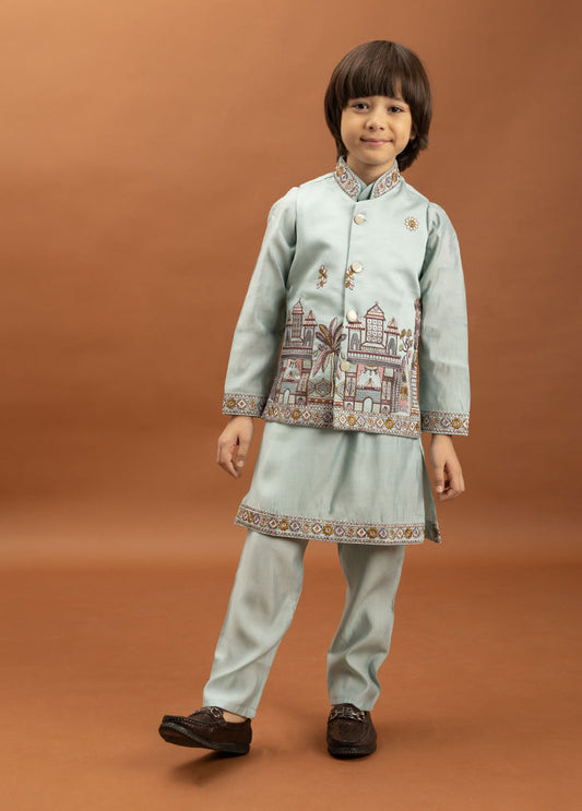 Blue Viscose Kurta & Pajama Set