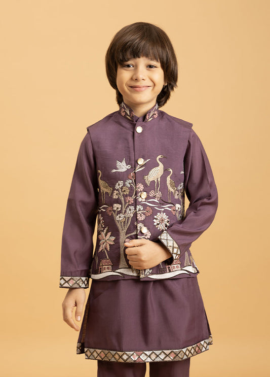 Purple Viscose Kurta & Pajama Set